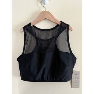 Albion Fit Black Mesh Athletic Swim Top High Neck Crop Size Medium NWT